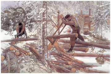Holzfällern im Wald 1906 Carl Larsson Ölgemälde